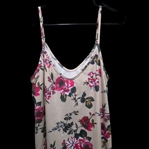 SHEIN Beige Floral Spaghetti-Strap Cami with Pink Rose Print